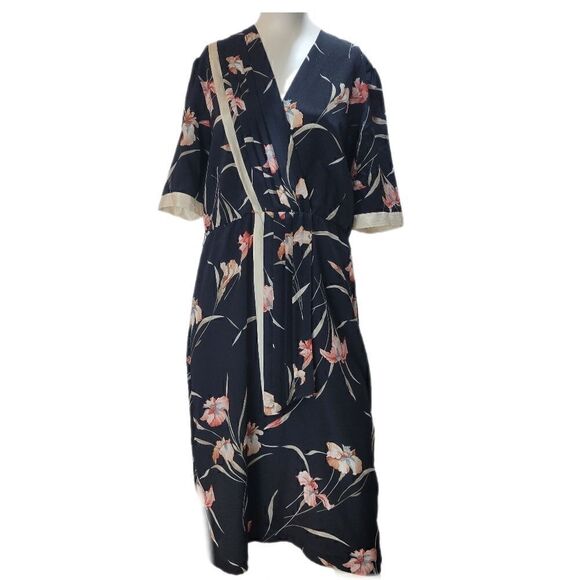 Vintage Iris Floral Faux Wrap Front Midi Dress - Picture 1 of 14